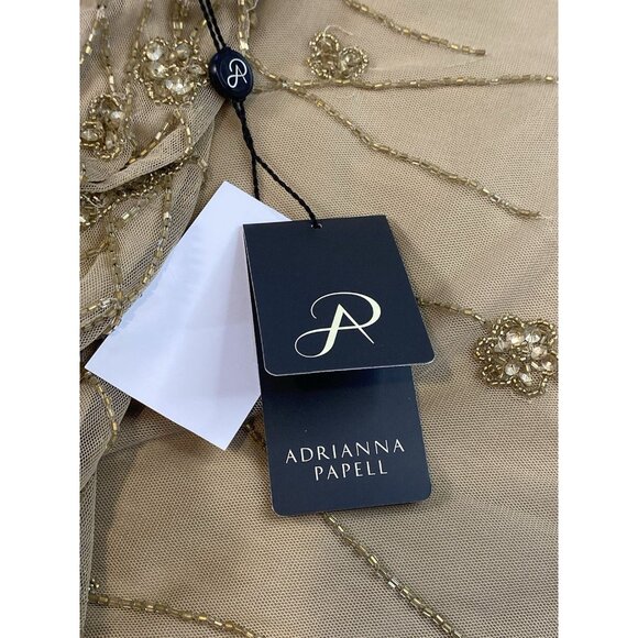 Adrianna Papell Beaded Blouson Long Gown Formal Wedding Sz 12 Champagne Gold - Picture 13 of 16